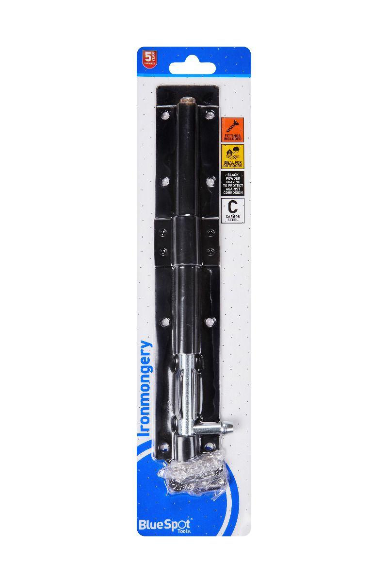 Blue Spot Tools Black Powder Coated Tower Bolt 250mm