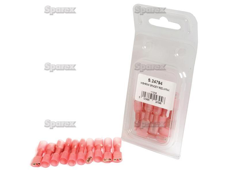 Heat Shrink Insulated Female Spade Terminal - Red (10 pcs. - Agripak)