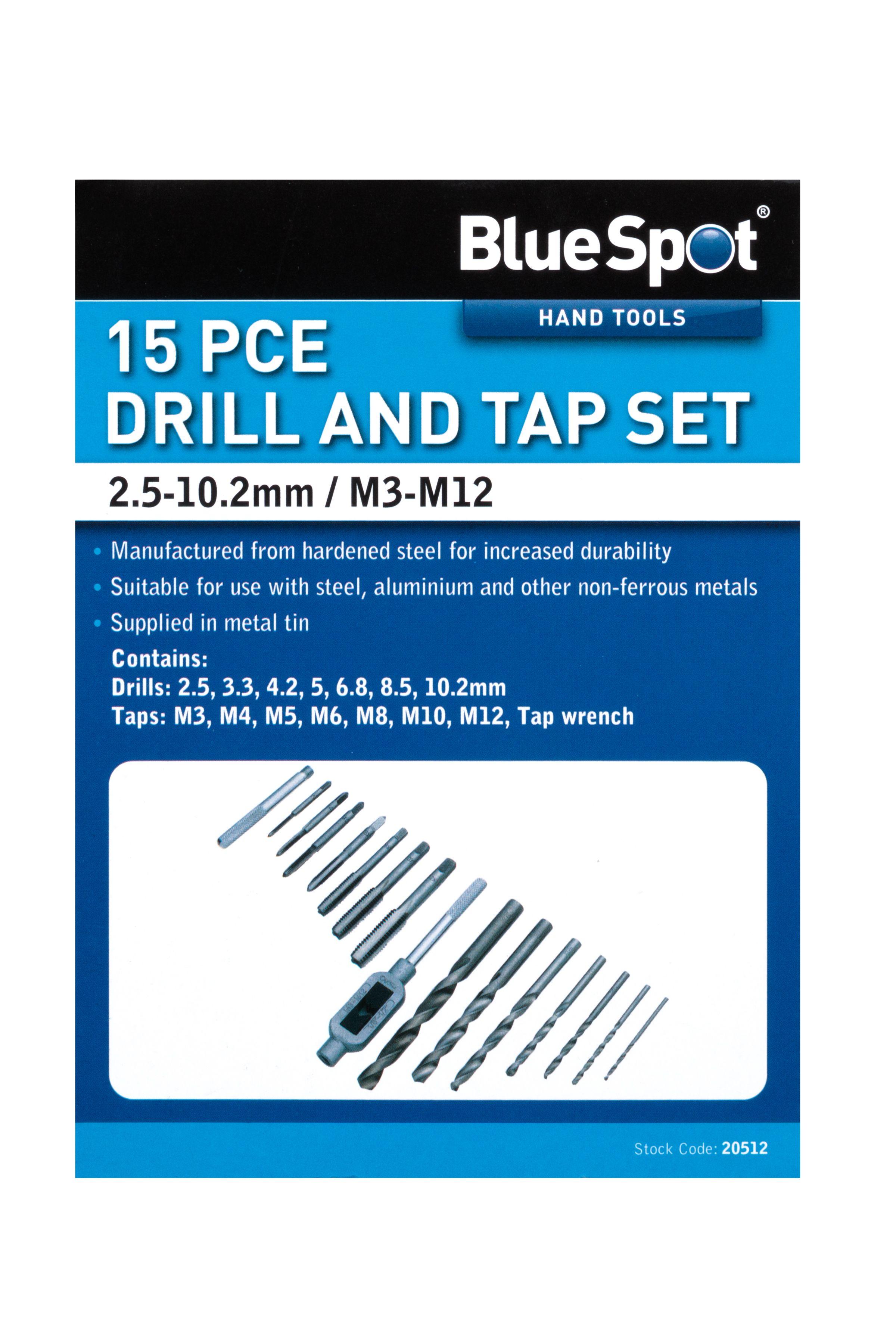 Blue Spot Tools 15 PCE Drill and Tap Set in Tin (M3-M12)