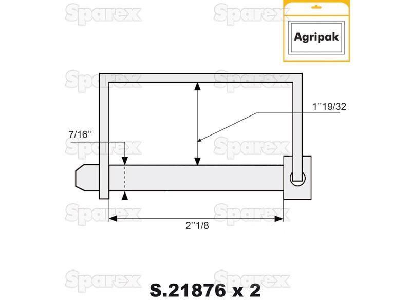 Shaft Locking Pin, Pin Ø11mm x 54mm (2 pcs. Agripak)