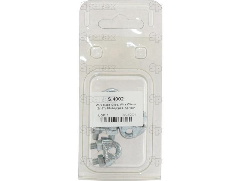 Wire Rope Clips, Wire Ø5mm (3/16'') 4 pcs. Agripak