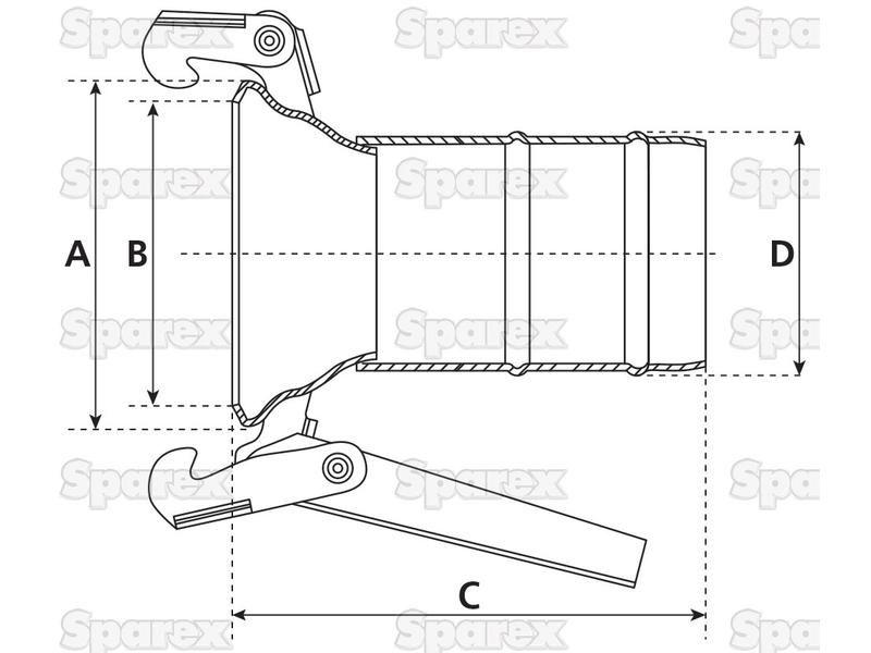 Coupling with hose end - Female 4'' (100mm) x4'' (100mm) (Galvanised)
