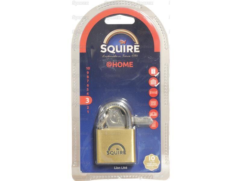 Squire Solid Brass Lion Range Padlock - Key Alike - Brass, Body width: 39.5mm (Security rating: 3)