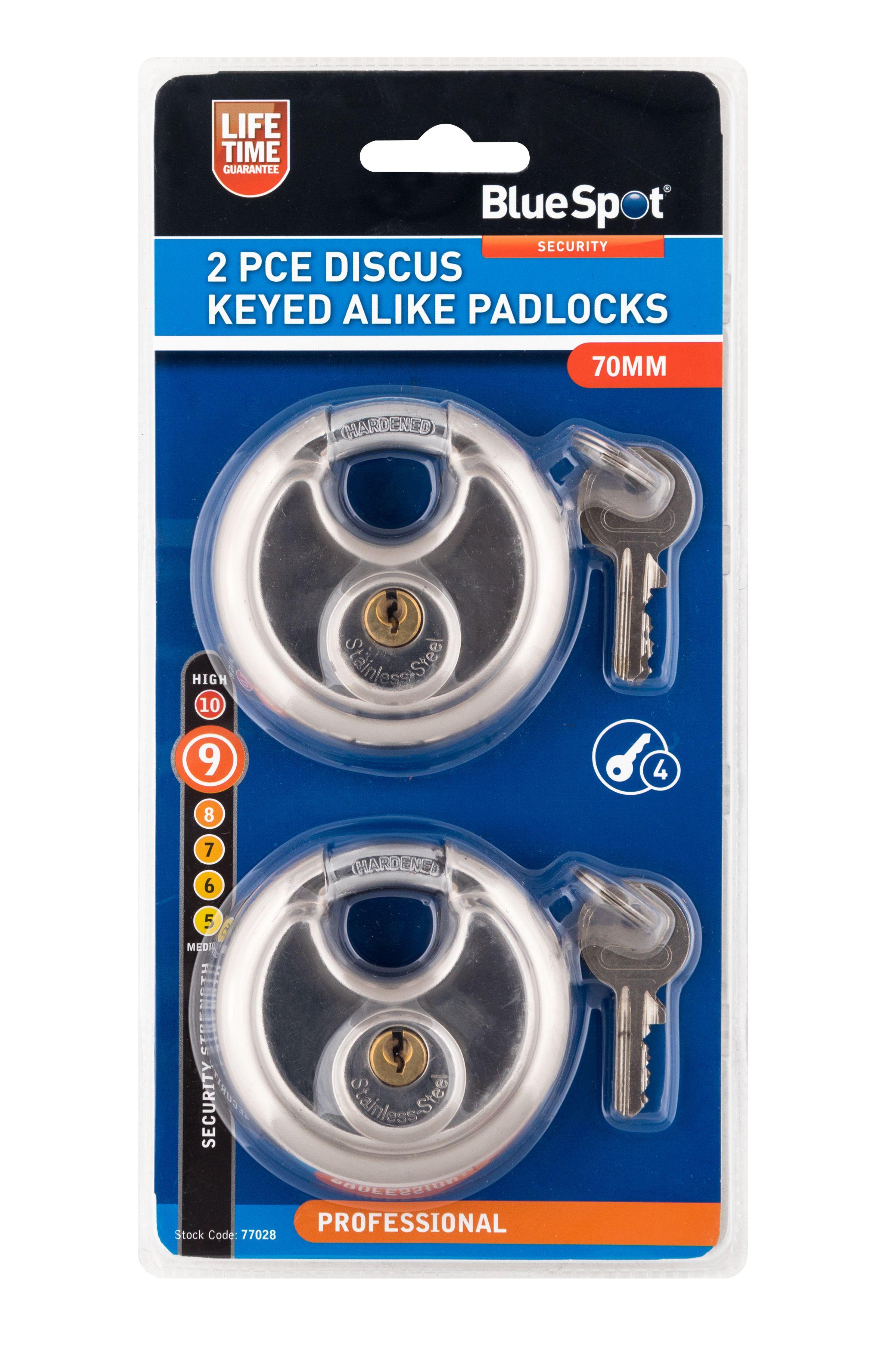 Blue Spot Tools 2 PCE 70mm Discus Keyed Alike Padlocks