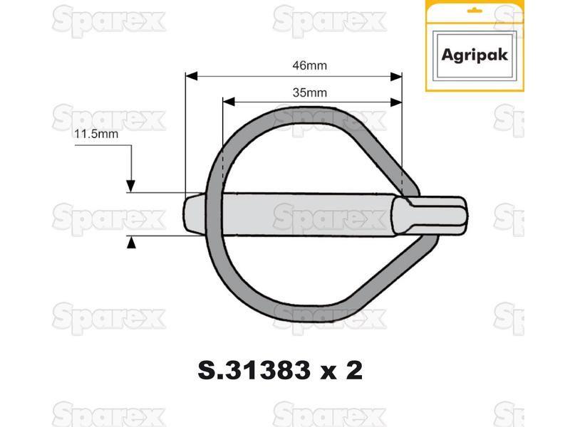 Rubig Safety Linch Pin, Pin Ø11.5mm x 46mm (2 pcs. Agripak)