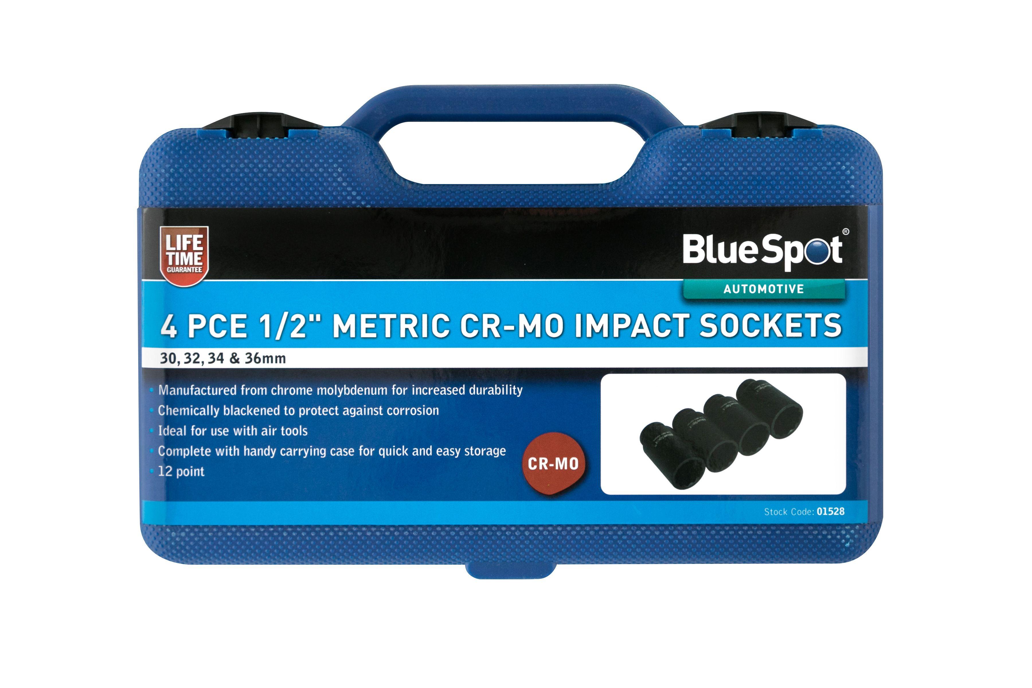 Blue Spot Tools 4 PCE 1/2" Cr-Mo Socket Set (30-36mm)