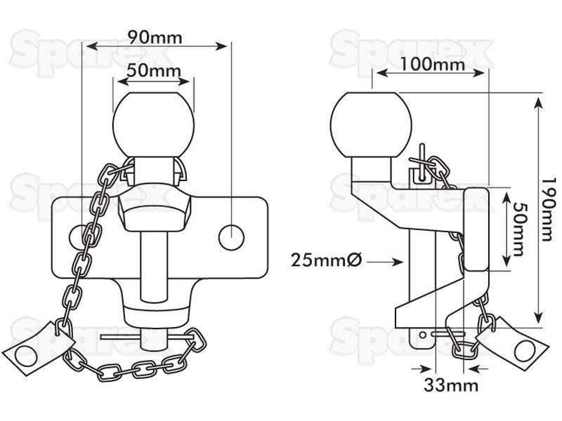 Double Duty Ball Hitch | EU approved 50mm hitch, Max load 3.5 tn ball / 5 tn pin