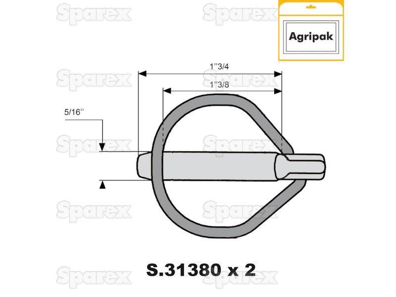 Rubig Safety Linch Pin, Pin Ø7.5mm x 44mm (2 pcs. Agripak)