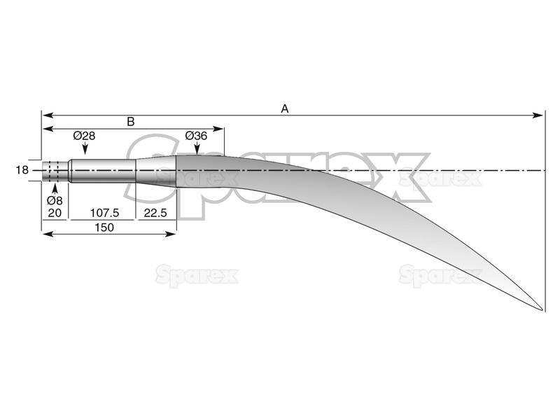 Curved Loader Tine 680mm for Manip, Agram | (1010114, 5068018)