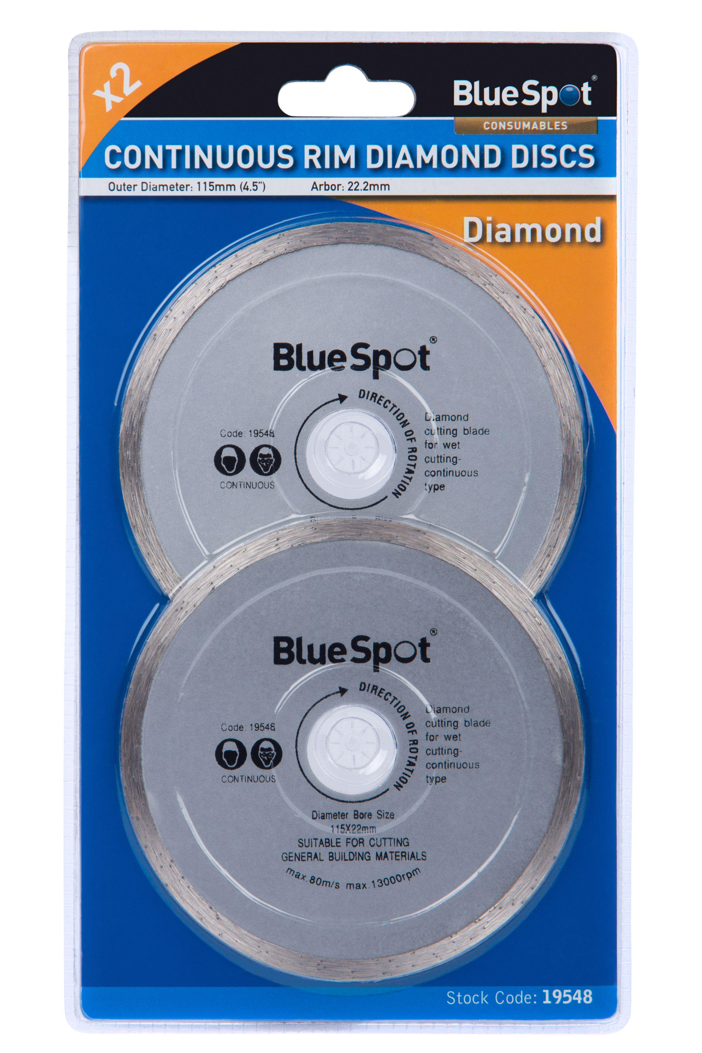 Blue Spot Tools 2 PCE Continuous Rim 115mm (4.5") Diamond Discs