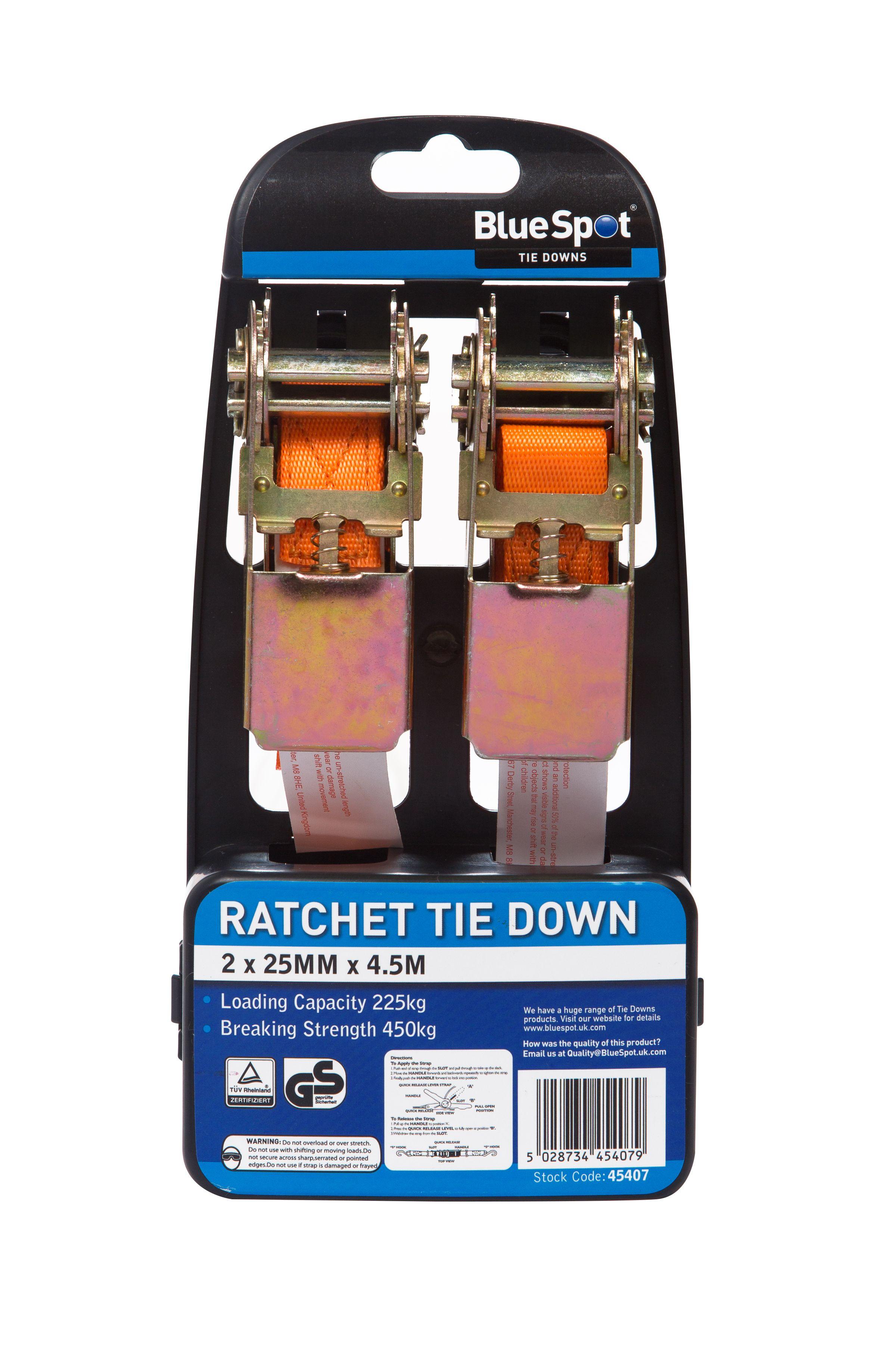 Blue Spot Tools 2 Pack Ratchet Tie Down (25mm x 4.5Mtr)
