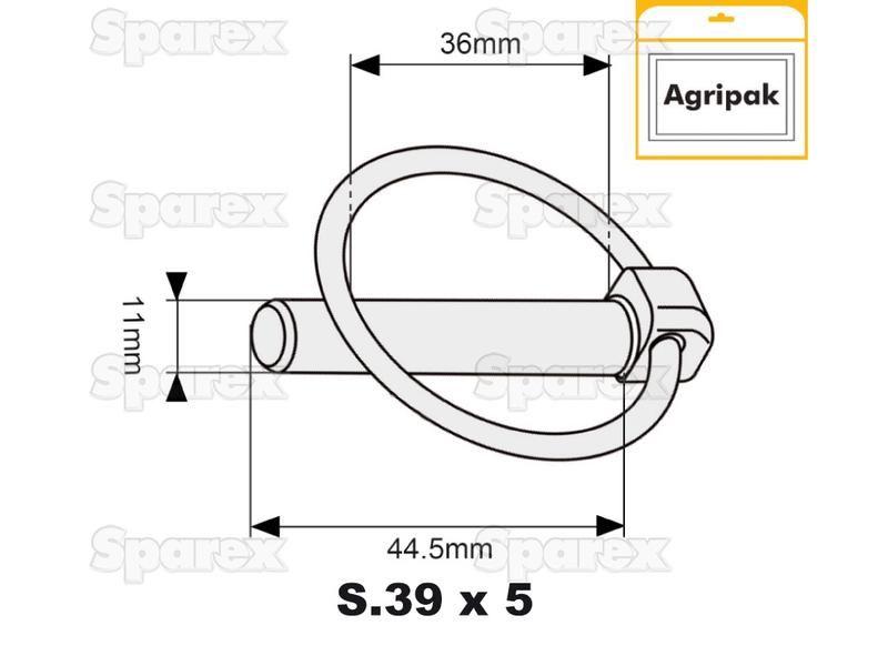 Round Linch Pin, Pin Ø11mm x 44.5mm (5 pcs. Agripak)