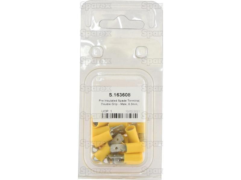 Pre Insulated Spade Terminal, Double Grip - Male, 6.3mm, Yellow (4.0 - 6.0mm) (Agripak 25 pcs.)