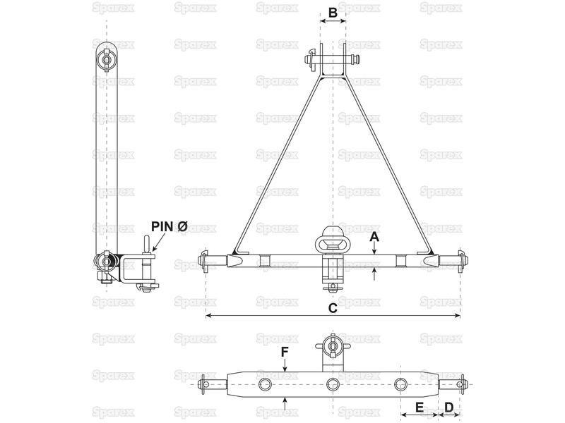 Drawbar Hitch System (Cat. 1) No. holes: 9, 775mm.
