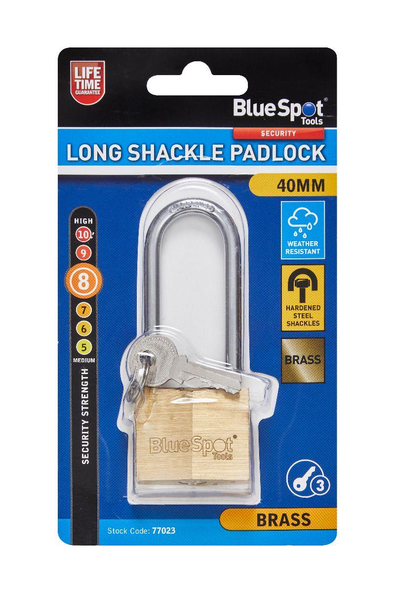 Blue Spot Tools 40MM Long Shackle Brass Padlock