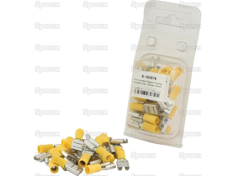Pre Insulated Spade Terminal, Double Grip - Female, 9.5mm, Yellow (4.0 - 6.0mm) (Agripak 25 pcs.)