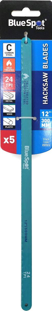 Blue Spot Tools 5 PCE 300mm (12") 24TPI Carbon Steel Hacksaw Blades