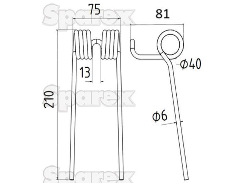 Pick-Up Haytine - -  Length:210mm, Width:75mm, Ø9mm - Replacement for Taarup for Taarup