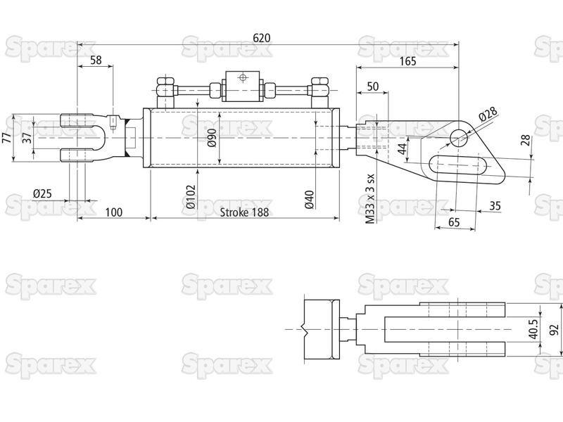 Hydraulic Levelling Box (Supplied with: Hoses), Min. Length: 620mm, Cylinder Bore: 90mm. for Ford New Holland