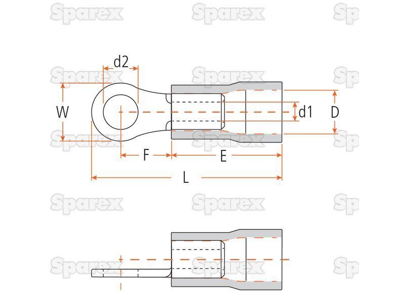Pre Insulated Ring Terminal, Standard Crimp, 5.3mm, Blue (1.5 - 2.5mm) (Agripak 25 pcs.)