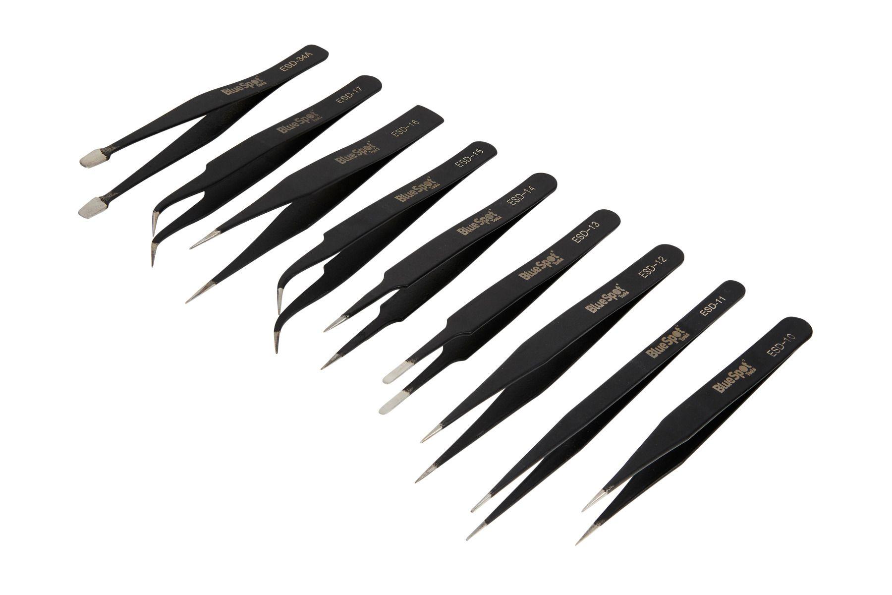 Blue Spot Tools 9 PCE ESD Tweezer Set In Wallet