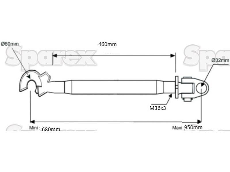 Top Link Heavy Duty (Spring Lock) (Cat.3/3) Knuckle and Q.R. Hook, Min. Length: 680mm. for Case IH, Ford New Holland