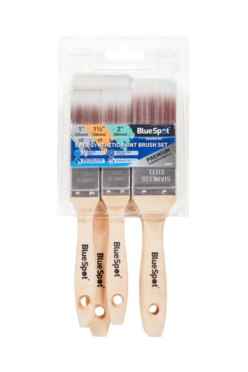 Blue Spot Tools 5 PCE Synthetic Paint Brush Set (2 PCE – 1”. 2 PCE – 1 ½”. 1 PCE – 2”)