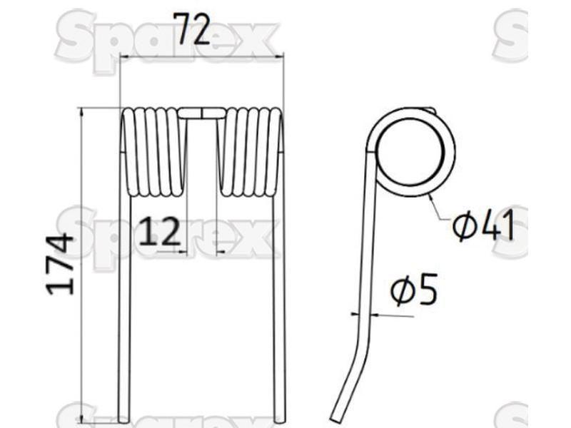 Pick-Up Haytine - -  Length:174mm, Width:72mm, Ø5mm - Replacement for New Holland, Hesston for Hesston