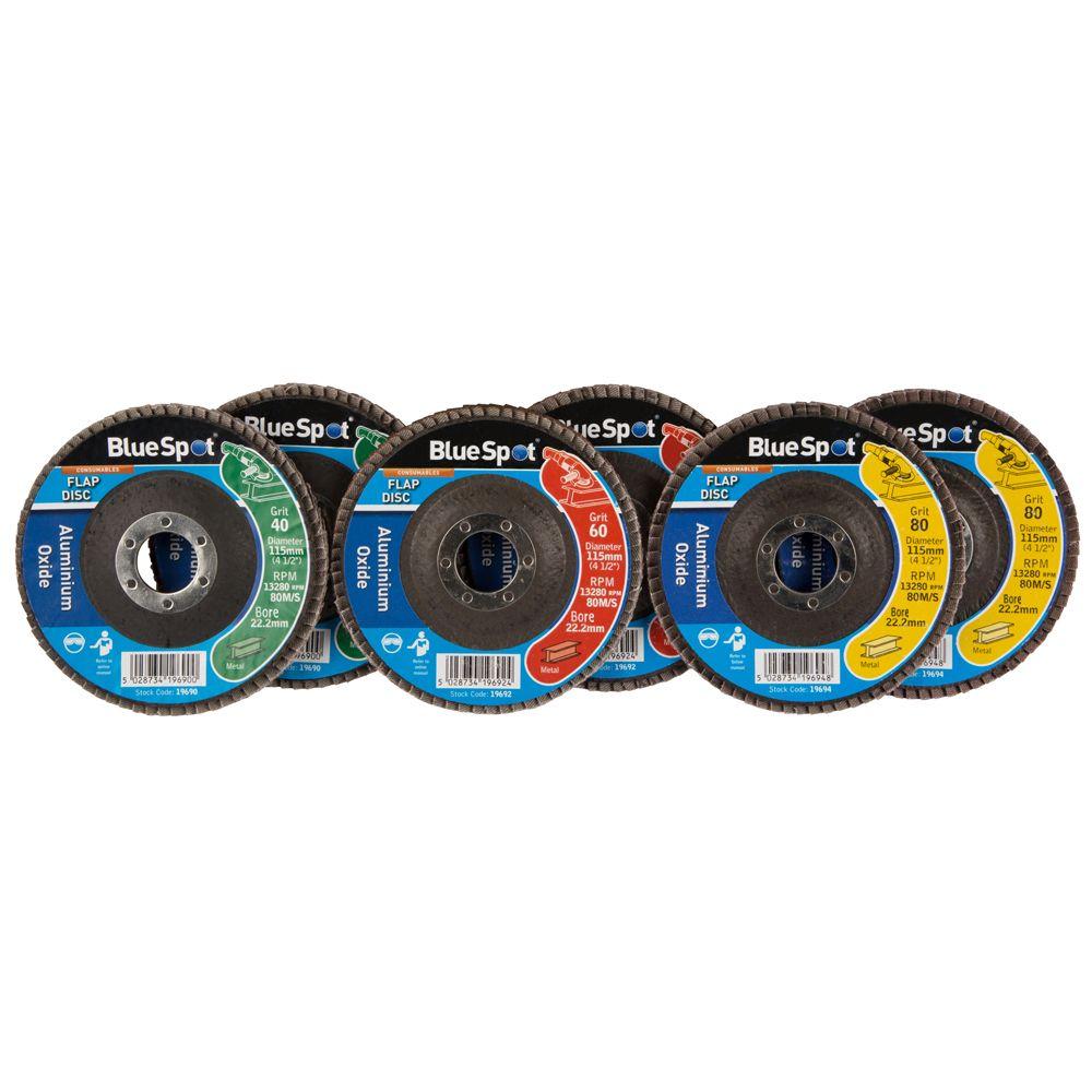 Blue Spot Tools 6 PCE 115mm (4.5") Aluminium Oxide Flap Disc Set