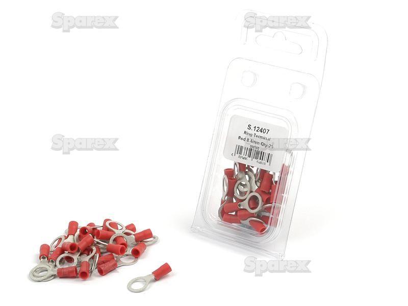 Pre Insulated Ring Terminal, Standard Crimp, 8.4mm, Red (0.5 - 1.5mm) (Agripak 25 pcs.)