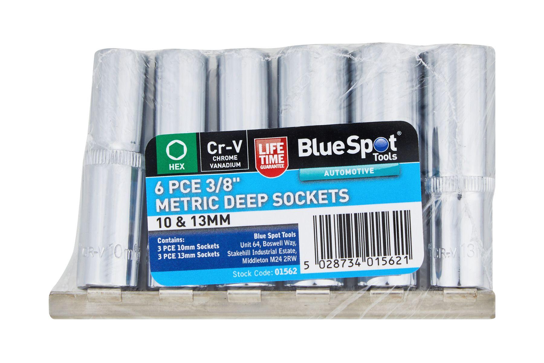 Blue Spot Tools 6 PCE 3/8" Metric Deep Sockets (10 & 13mm) (EVA Foam)