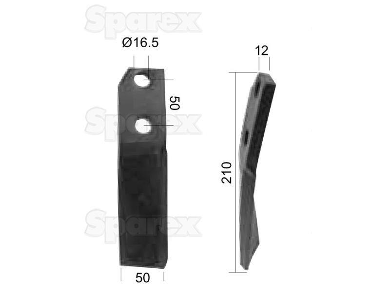 Rotavator Blade RH 50x12mm Height: mm. Hole centres: 50mm. Hole Ø: 16.5mm. Replacement for Kuhn for Kuhn EL80N