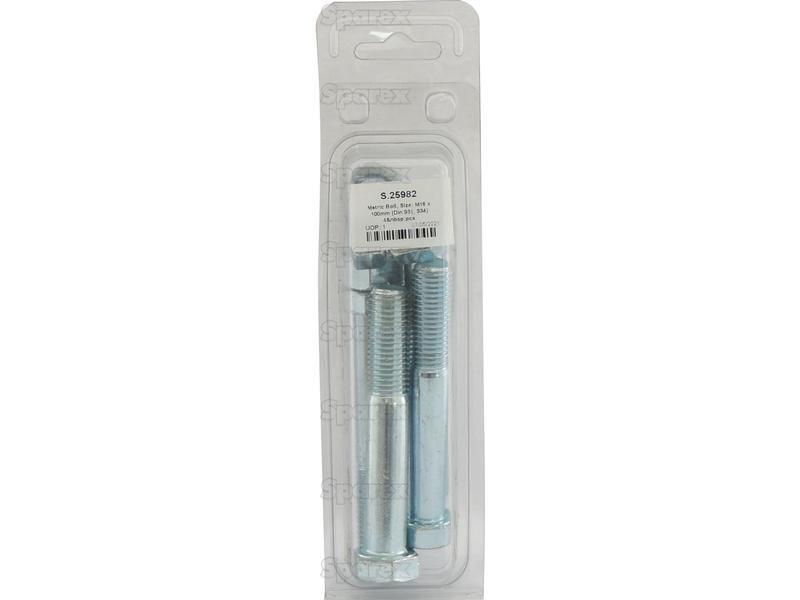 Metric Bolt, Size: M16 x 100mm (Din 931, 934) 4 pcs. Agripak