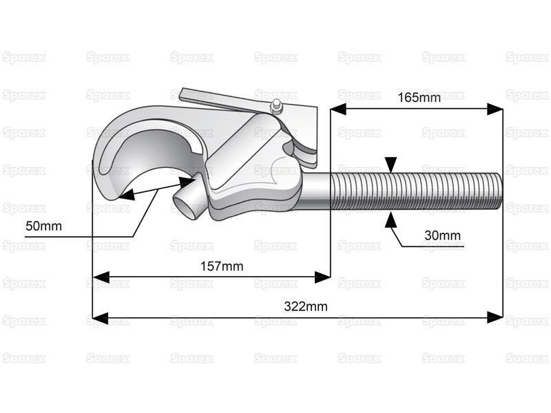Top Link Forged Hook - Cat. 2, Thread size: M30x3 - RH for Ford New Holland TM120 (TM Series)