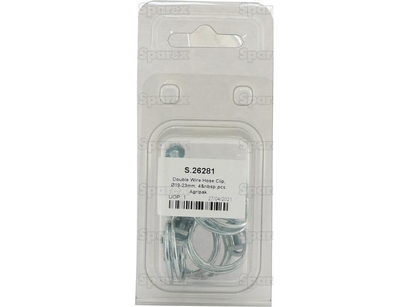 Double Wire Hose Clip, Ø19-23mm. 4 pcs. Agripak.