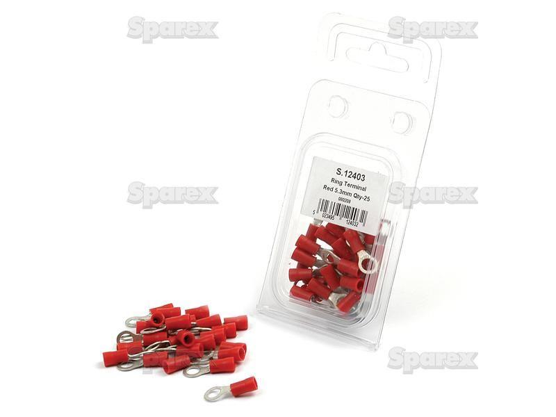Pre Insulated Ring Terminal, Standard Crimp, 5.3mm, Red (0.5 - 1.5mm) (Agripak 25 pcs.)