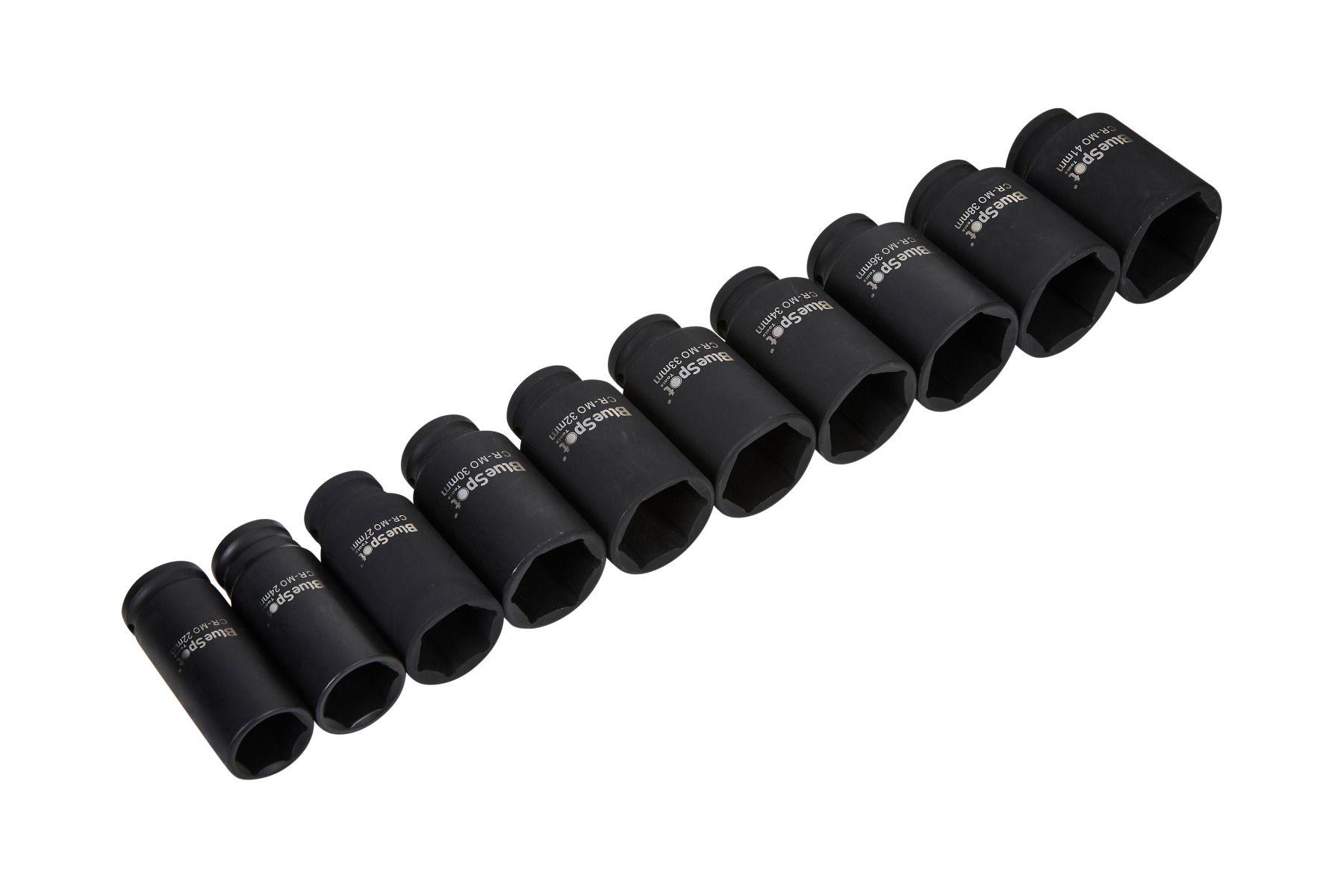 Blue Spot Tools 10 PCE 1/2" Metric Deep Impact Sockets (22mm-41mm)