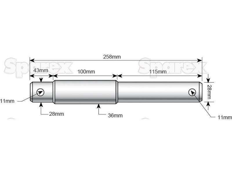 Lower link implement pin dual 28 - 36x258mm, Thread size xmm Thread size 2/3