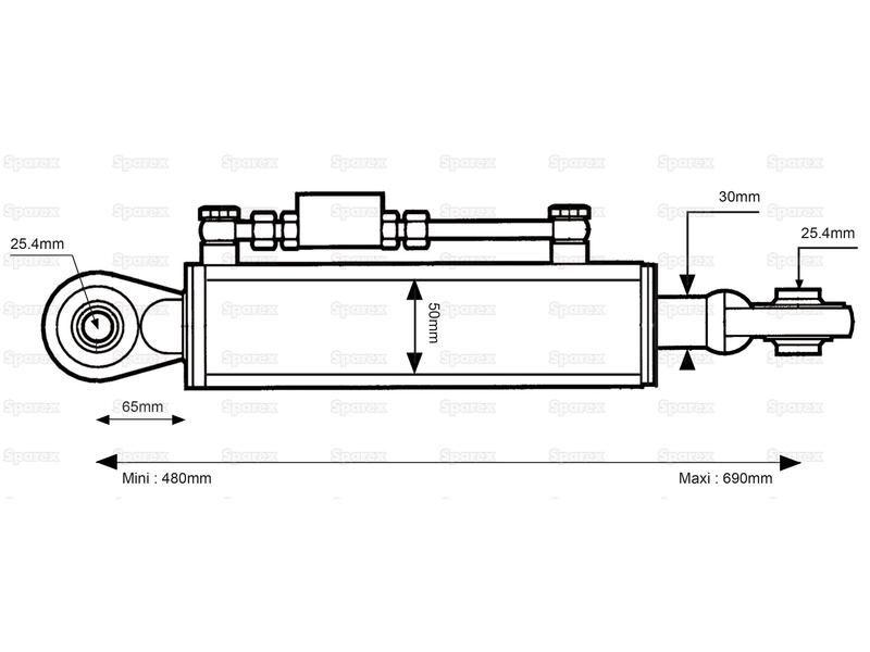 Hydraulic Top Link (Cat.2/2) Ball and Ball, Cylinder Bore: 50mm, Min. Length : 480mm.