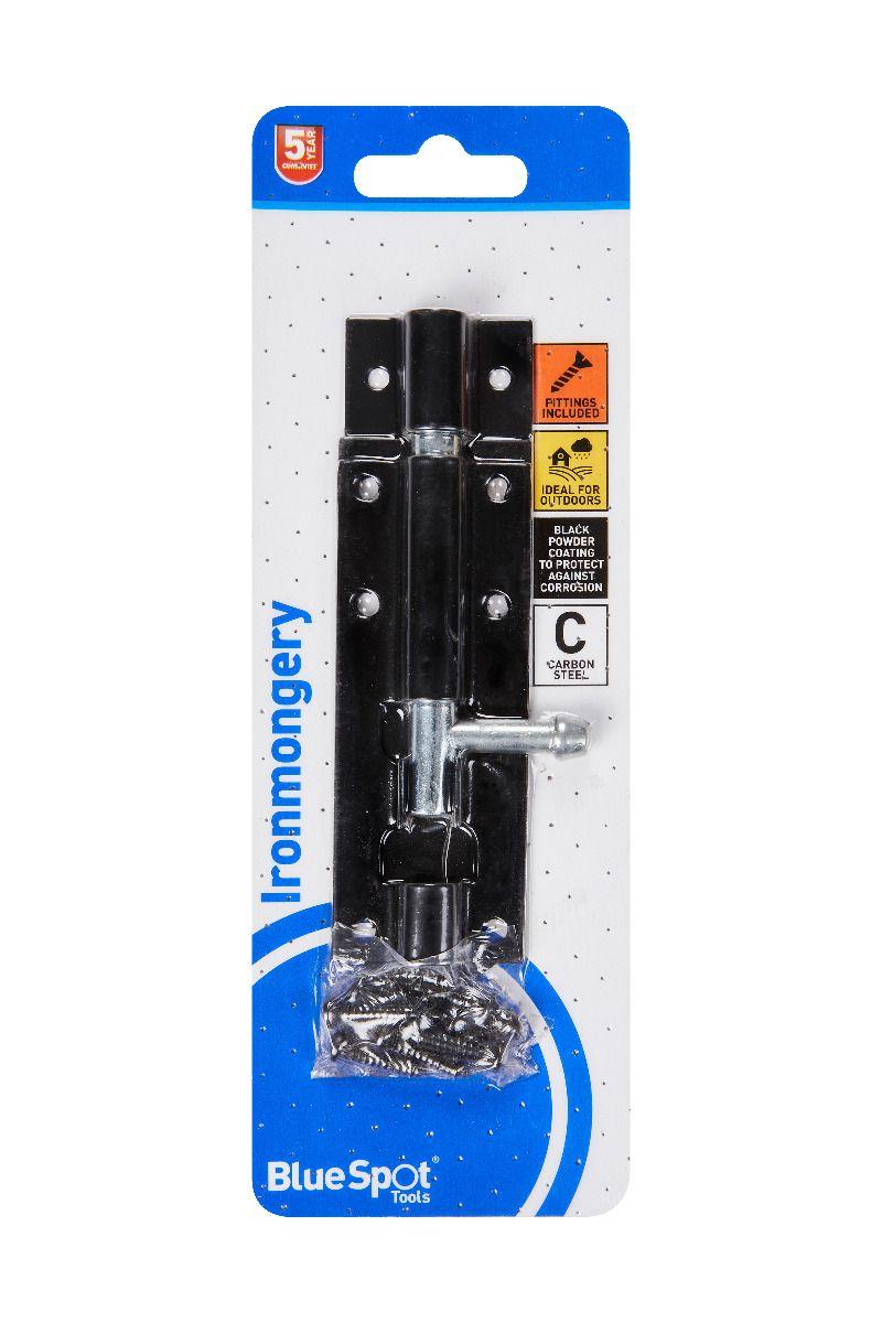 Blue Spot Tools Black Powder Coated Tower Bolt 102mm