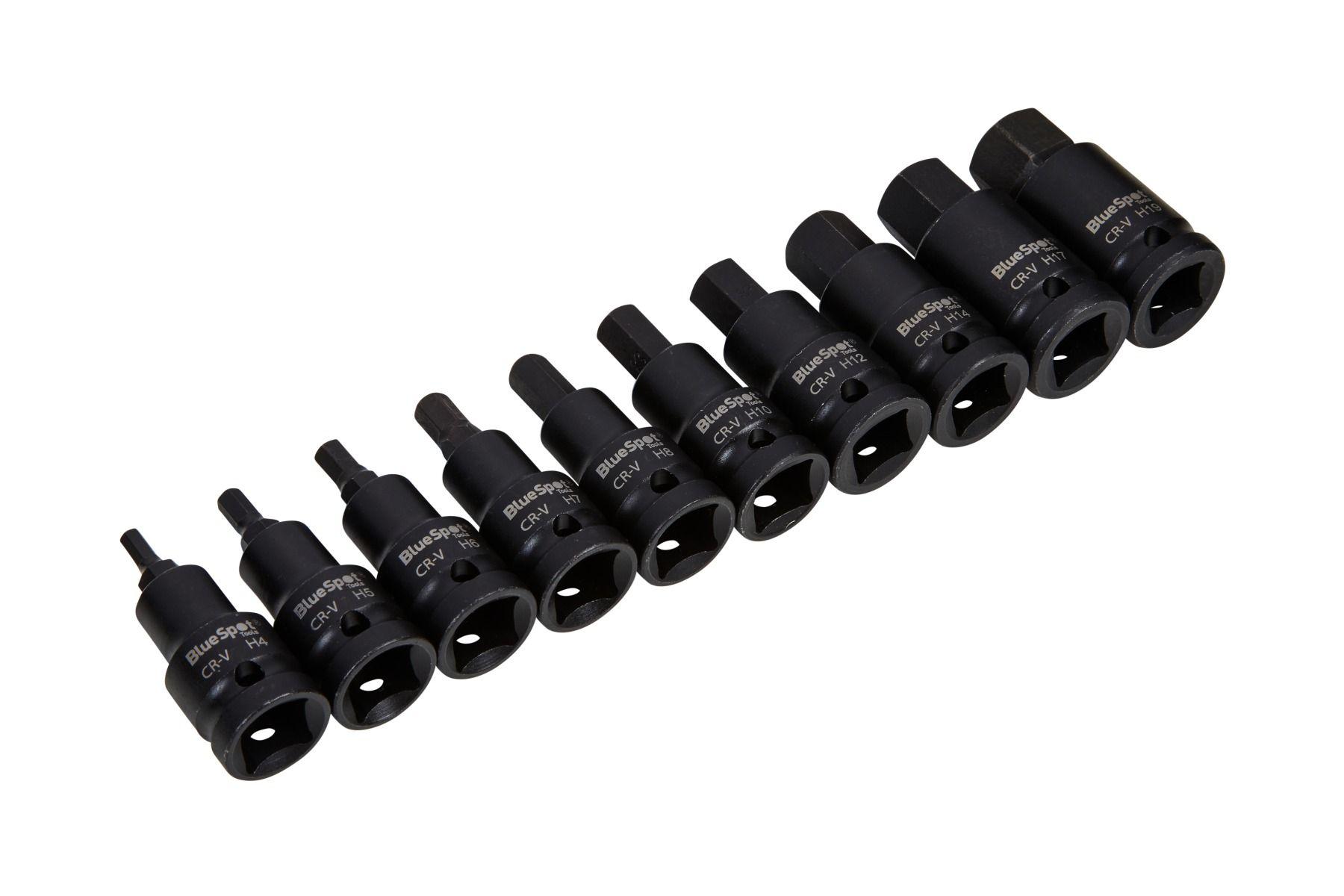 Blue Spot Tools 10 PCE 1/2" Impact Hex Bit Sockets (H4-H19)