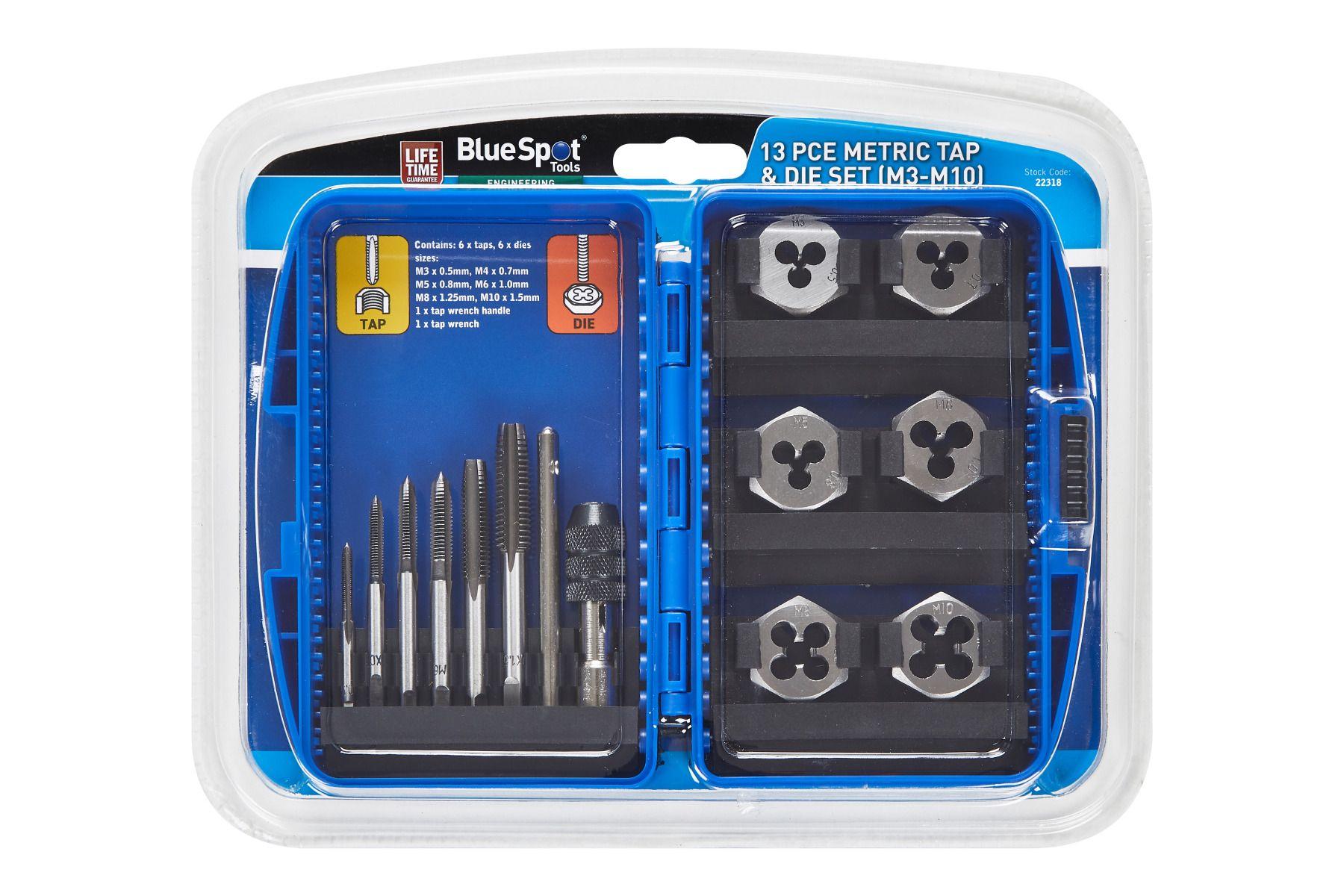 Blue Spot Tools 13 PCE Metric Tap & Die Set M3-M10 in BMC