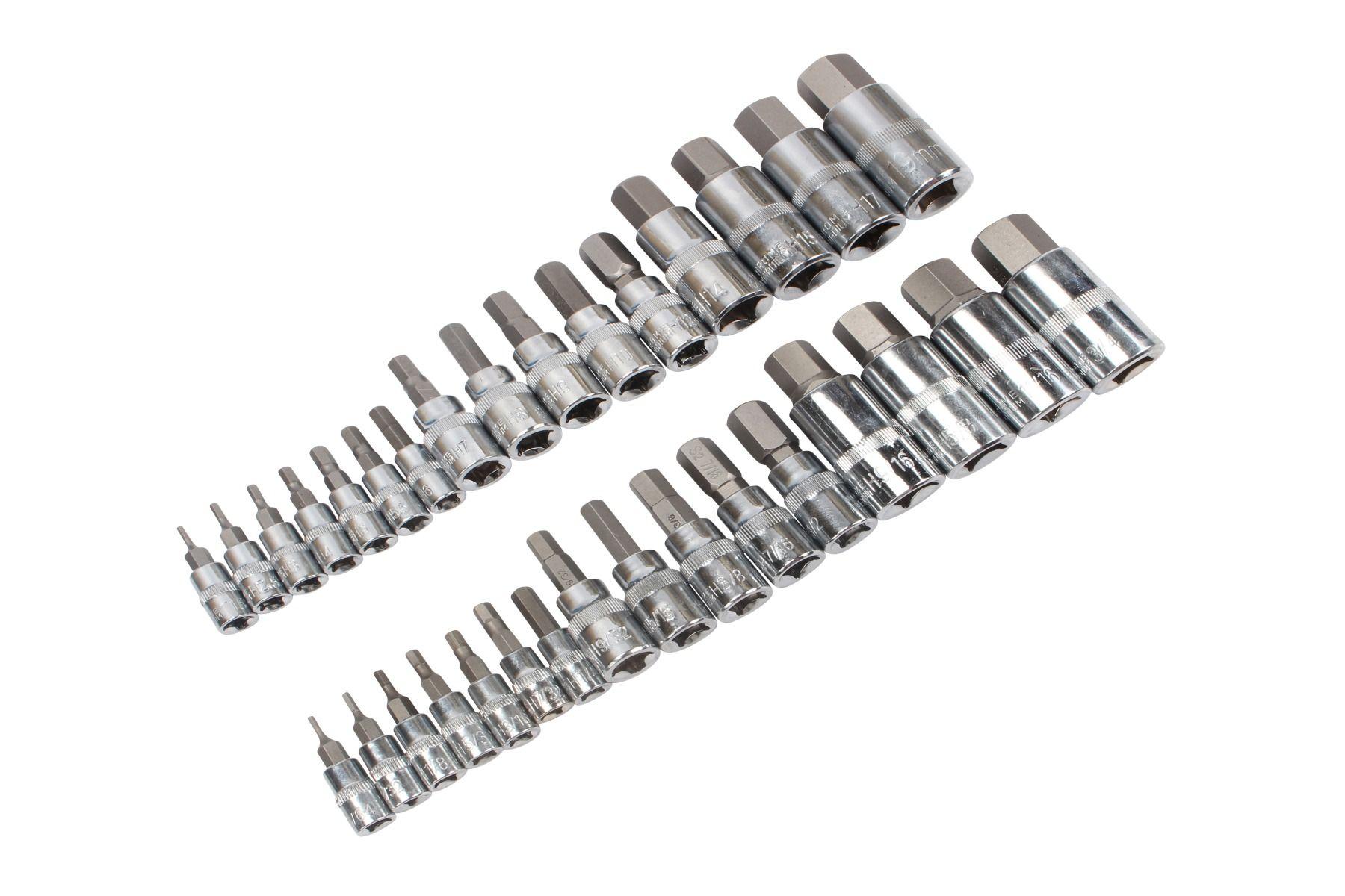 Blue Spot Tools 32 PCE 1/4" 3/8" & 1/2" Hex Bit Socket Set (2-19mm) (1/4"-9/16")