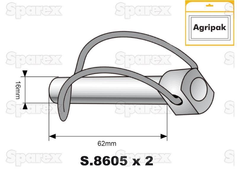 Stabiliser Pin, Pin Ø16mm x 62mm (2 pcs. Agripak)