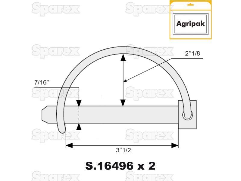 Shaft Locking Pin, Pin Ø12.5mm x 62mm (2 pcs. Agripak)