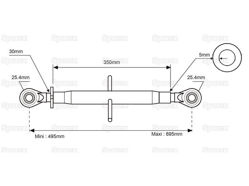 Top Link Standard Duty (Spring Lock) (Cat.2/2) Ball and Ball, Min. Length: 495mm. for Massey Ferguson