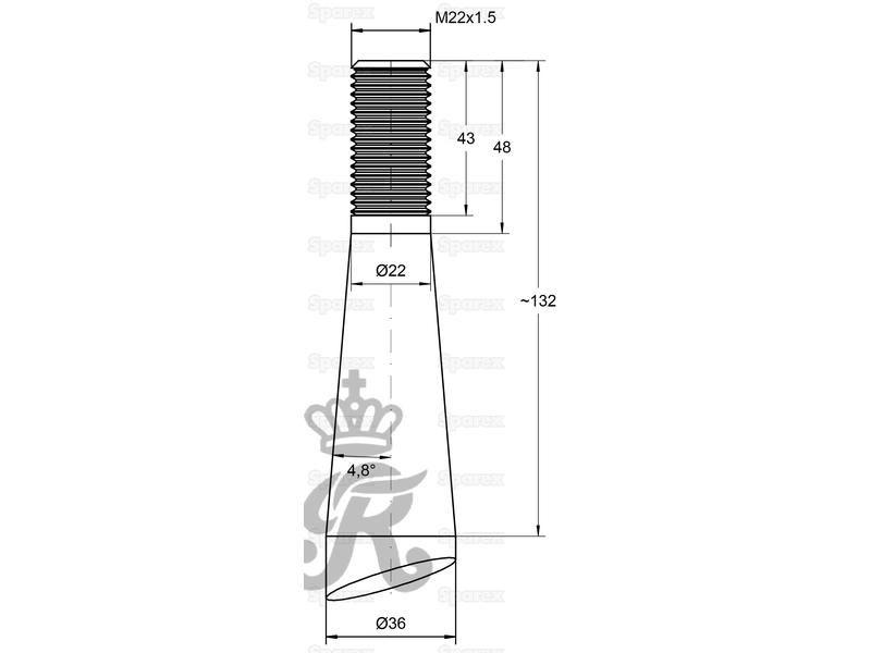 Loader Tine - 600mm, Thread size: M22 x 1.5 (H - fluted)