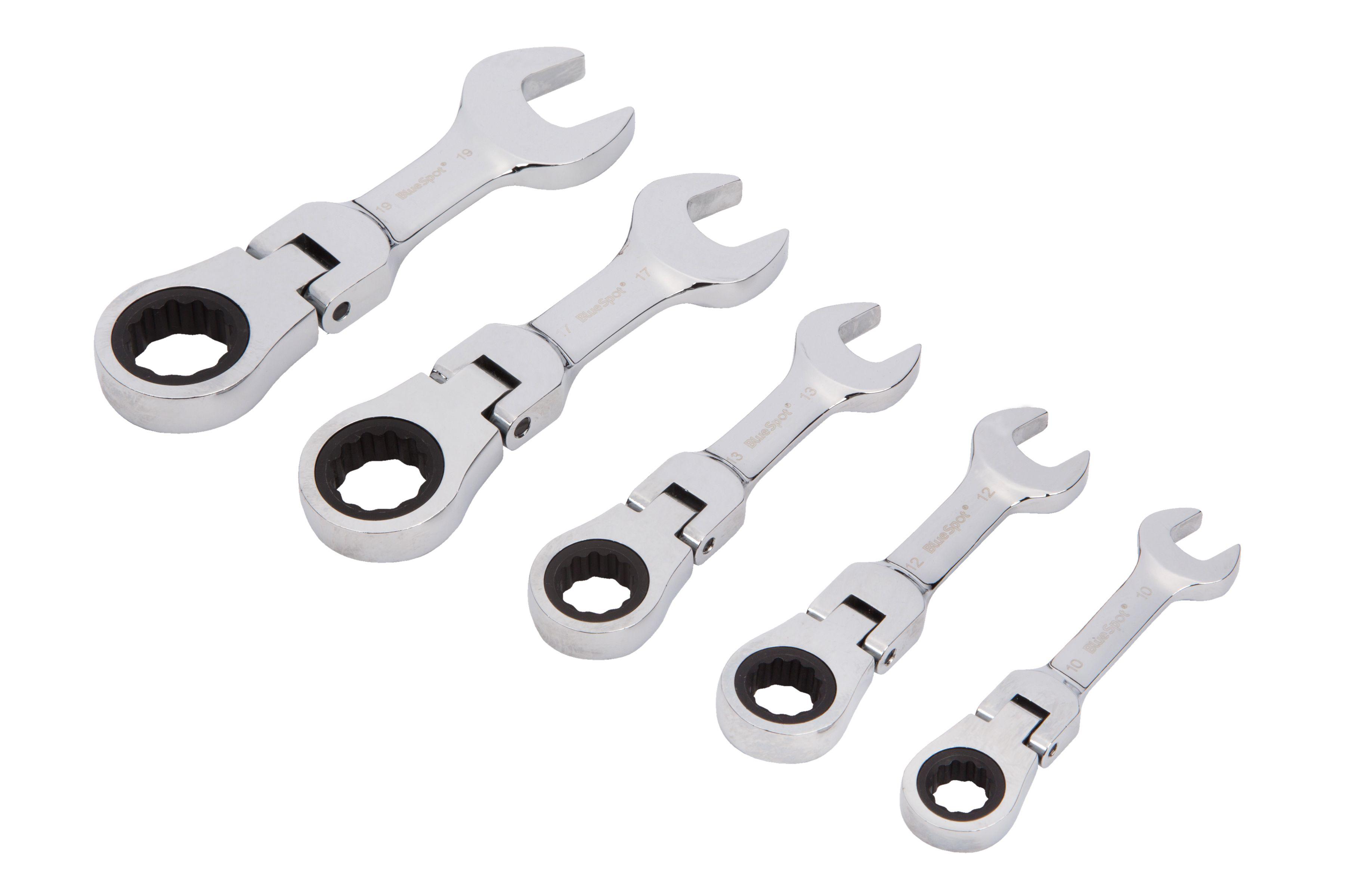 Blue Spot Tools 5 PCE Flexible Stubby Ratchet Spanner Set (10-19mm)