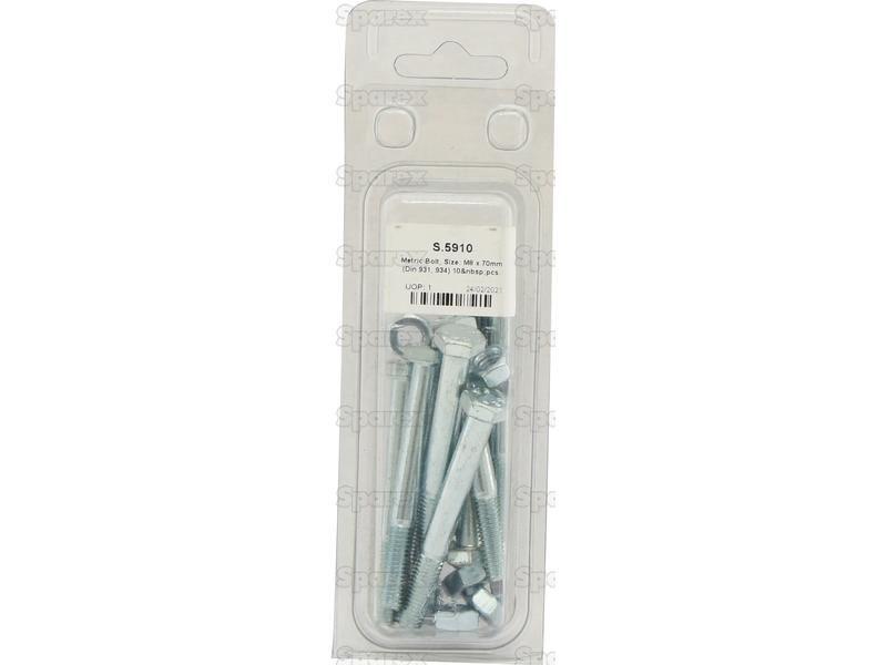 Metric Bolt, Size: M8 x 70mm (Din 931, 934) 10 pcs. Agripak