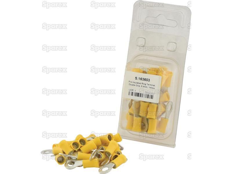 Pre Insulated Ring Terminal, Double Grip, 6.4mm, Yellow (4.0 - 6.0mm) (Agripak 25 pcs.)